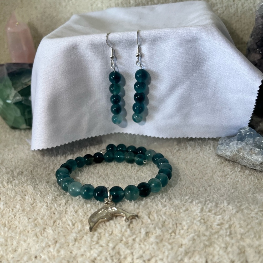 Dolphin Sea Jelly jade Jewelry set